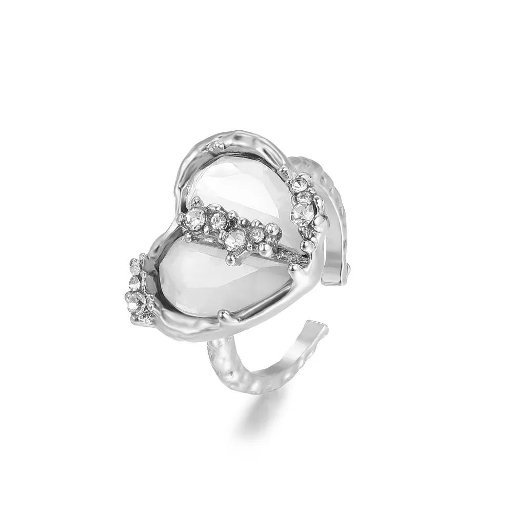 Fashion Love Heart Zircon Open Rings Set for Women Sweet Girls Geometric Finger Rings Jewelry Accessories