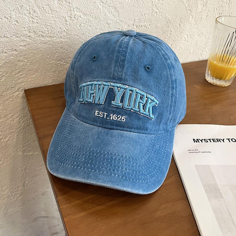

New washed peaked cap children retro versatile trendy summer letters old baseball cap wide brim sun hat men Adult (56-58cm)