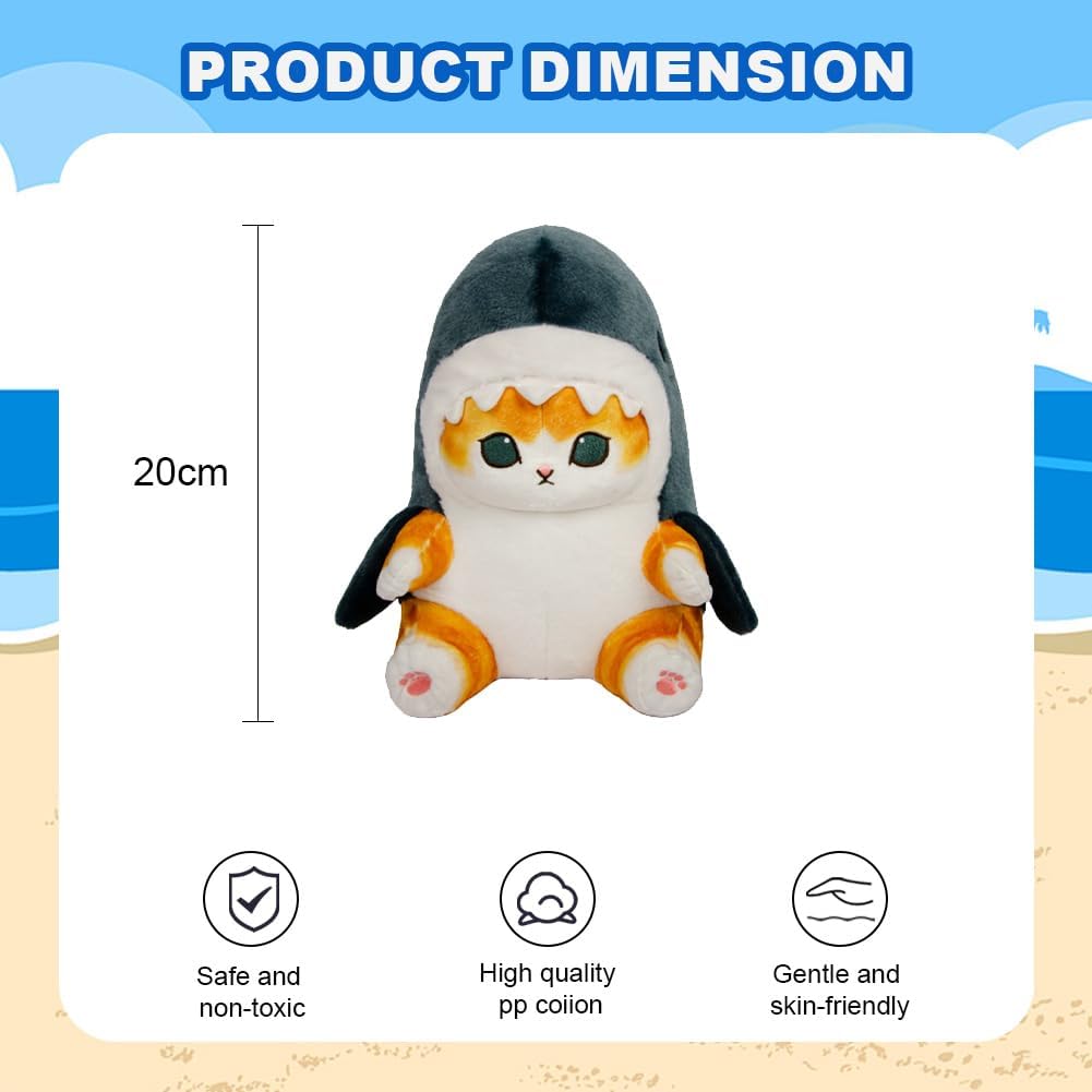 Kuschelhaie Katze Plüschtier 20cm (8 Zoll) Süßes frittiertes Garnelenhai-Katzen-Stofftier, Kawaii-Kissen, Geburtstagsgeschenk für Jungen und Mädchen (blau)