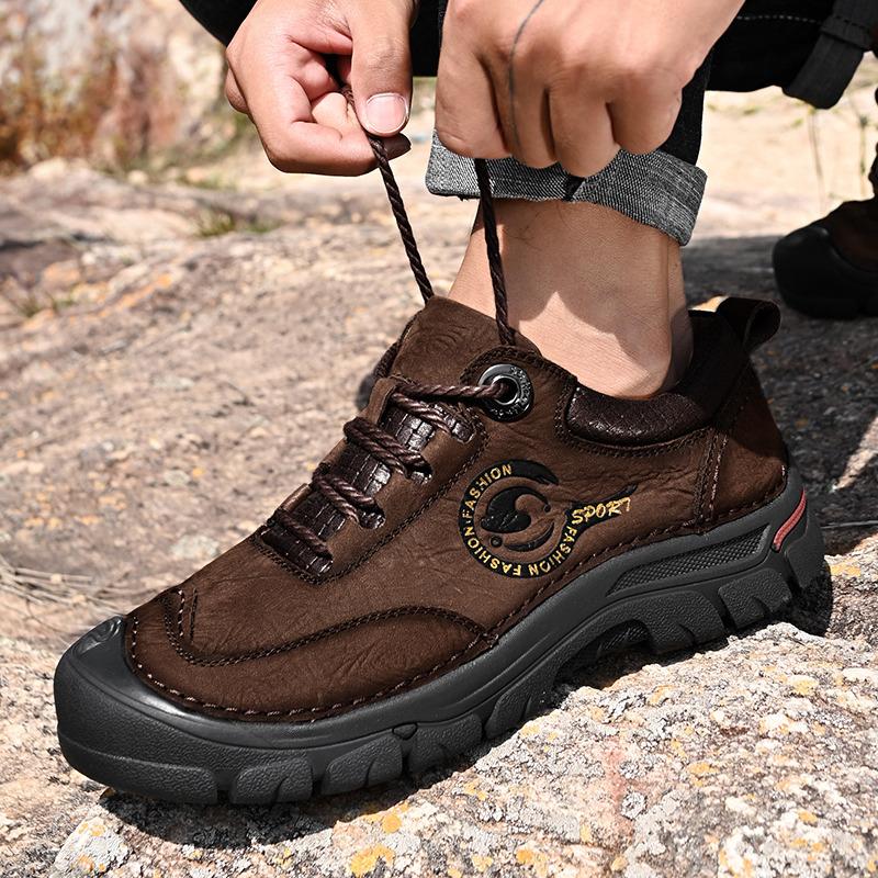 Brown Leather Hiking Shoes Men Outdoor Mountaineering Men's Trekking Shoes Non-slip Rock Climbing Shoes zapatillas de hombre