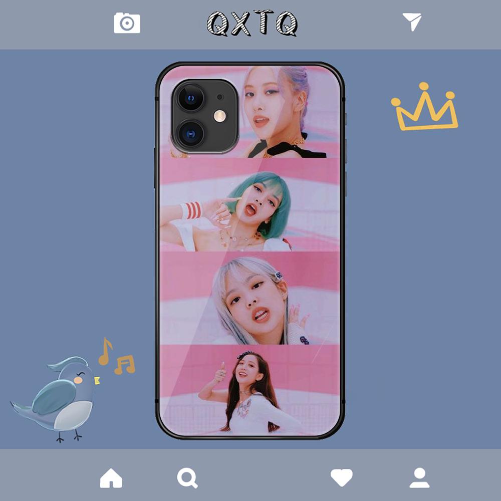 Étui Rose Coréen Noir Kpop Pour iPhone Samsung Galaxy Redmi Note S 17 16 15 14 13 20 24 25 54 Pro Max Ultra Fe Coque en Verre Trempé