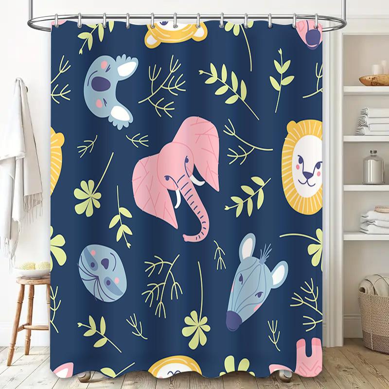 Animal Pattern Shower Curtain Blue Dark Navy Fabric Print Decorative Bathroom Accessories