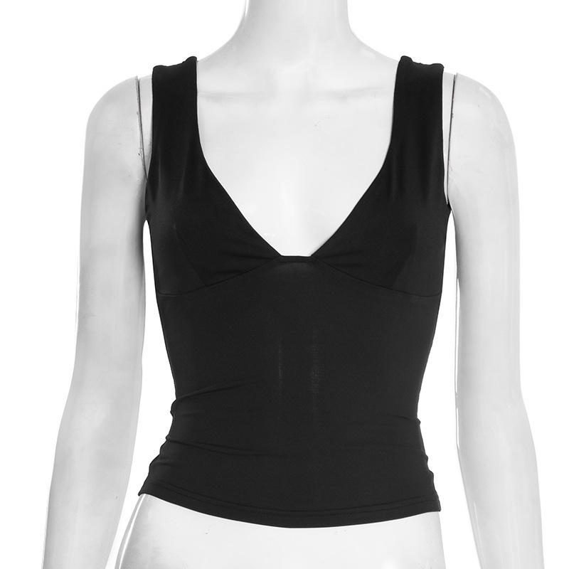 

Women s Solid Color Deep V-neck Lace-up Slim-fit Camisole S