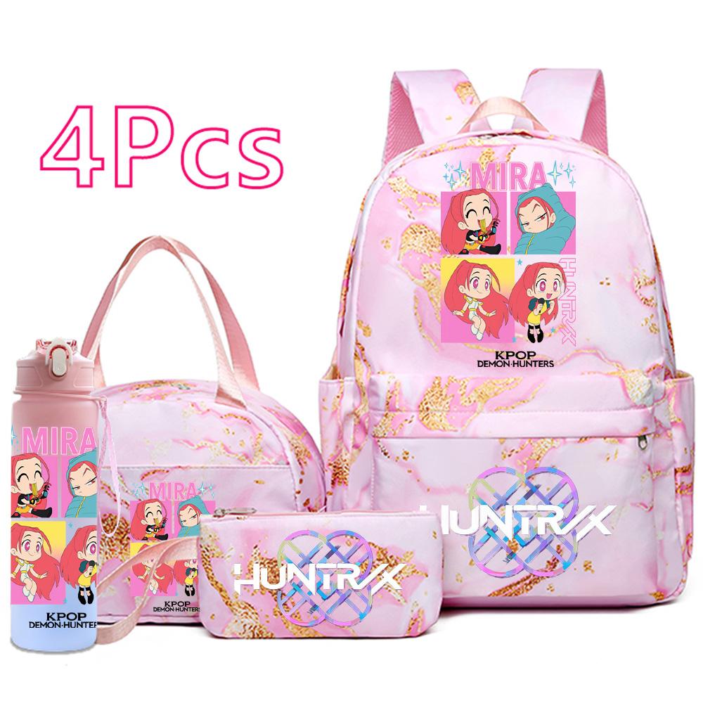 4Pcs/set K-Pop Printed Backpack Handbag Pencil Case with 750Ml Water Bottler for Teenager Boy Girl Schoolbag Large Capacity Bookbag Kid Gift Mochila