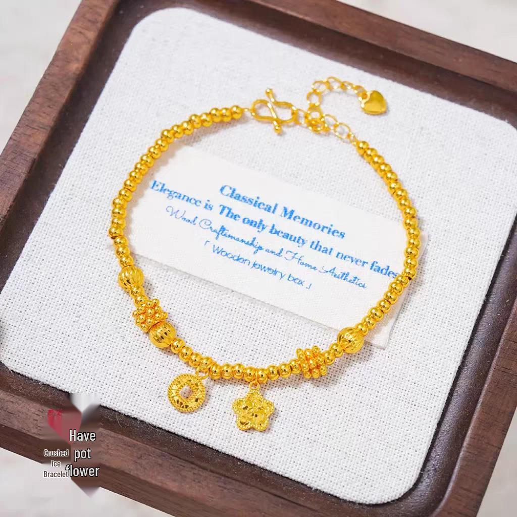 Gold Shop Star Wheel Bracelet: Light Luxury Panda & Blue-Eyed Kitten Bead Wrap with Crushed Ice Design.