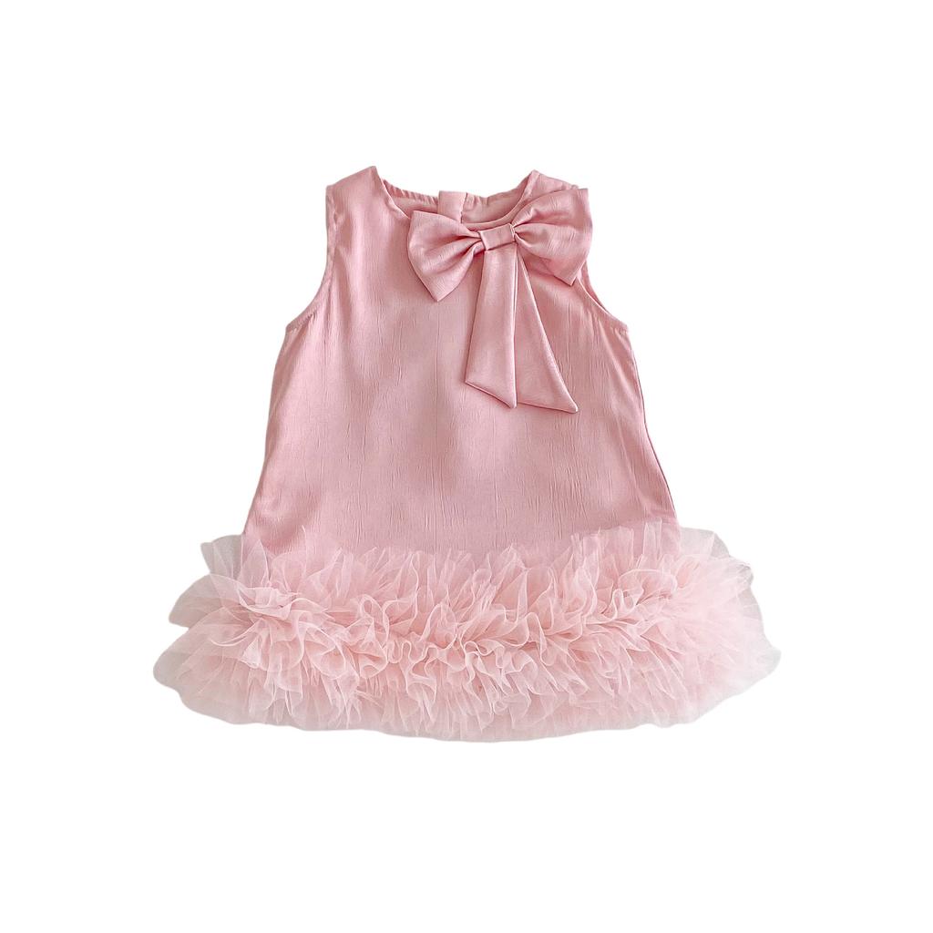 Girls Bowknot Princess Dress Summer Solid Color Tulle Dress Toddler Fashion Outfit for Kids