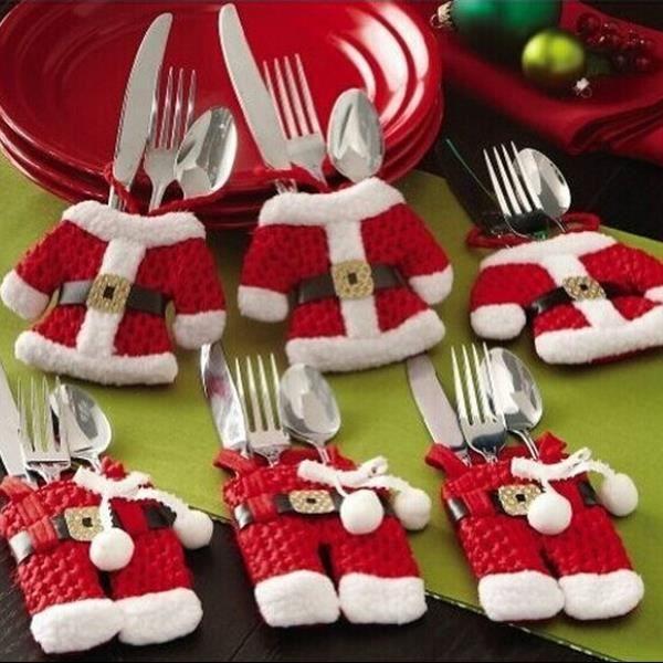 Poche porte-couverts - FOXNOVO - Costume de Père Noël - 3 ensembles - Polyester durable - Rouge-Blanc