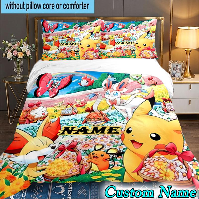 3PCS Custom Name Pika Bedding Set Printed Duvet Cover Closure Includes 1 Duvet Cover & 2 Pillowcases for All Seasons Bedroom Decor