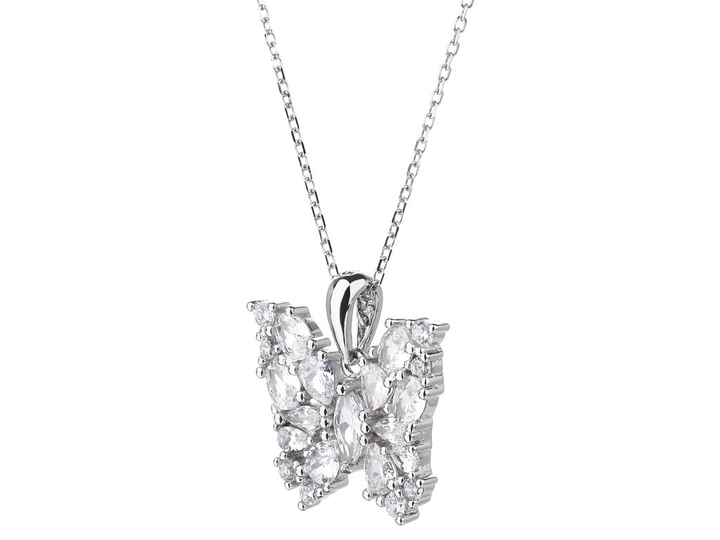 Short Silver Large Women' Butterfly Necklace with Cubic Zirconia Butterfly Choker 40cm