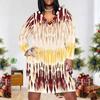 Women Plus Size V Neck Long Sleeve Printed Black White Khaki Fitted Straight Dress