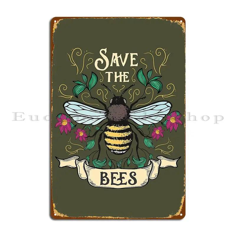 Floral Save The Bees Art For Beekeepers Metal Plaque Designing Pub Club Bar Living Room Designer Tin Sign Poster