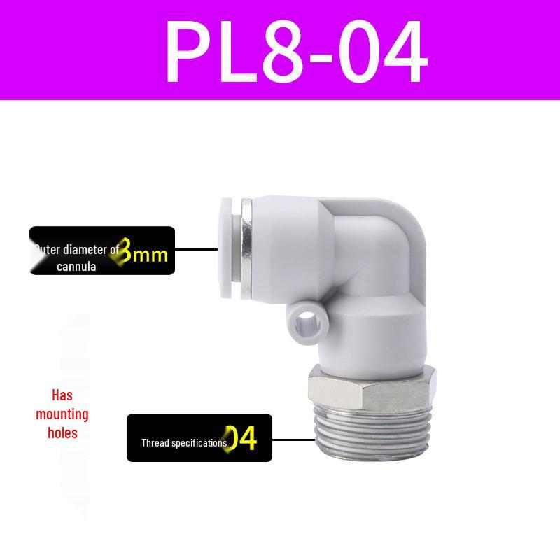 Premium White Male Thread Elbow PL8-02 Pneumatic Connector, 4-M5/6-01/10-03/12-04 Air Tube