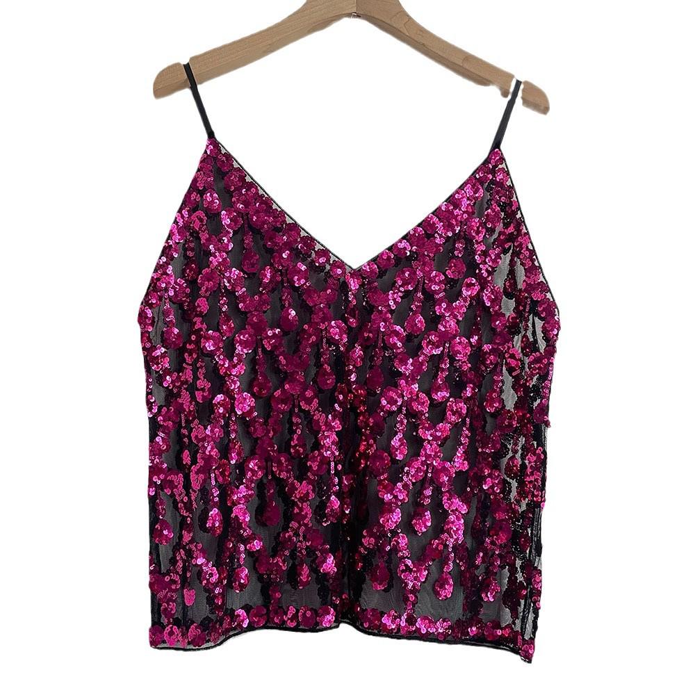 European & American V-Neck Sequin Camisole: Chic Sleeveless Top for Inner & Outer Wear