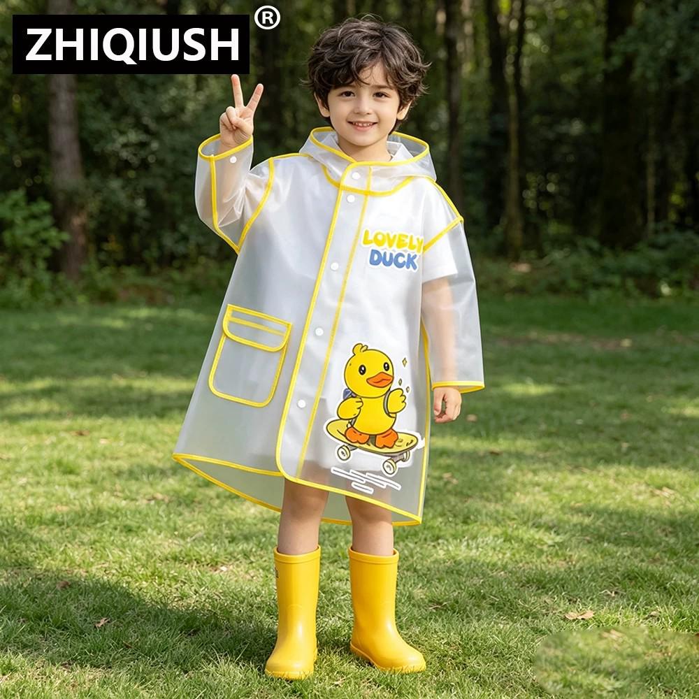 Children's Cartoon Rain Poncho: Transparent, Heavy-Duty for Kindergarten and Primary School Boys and Girls