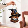 Black Cat Halloween Decor Wooden Hanging Door Sign Cute Painted Welcome Ornament with Witch Hat Haunted Vintage Sign House Pumpkin Rustic