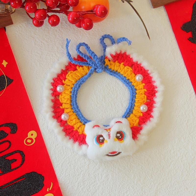 Handgefertigte Katzenhalsbänder, abreißbares Kätzchenhalsband, Haustier-Cosplay-Kostüm, gehäkeltes Haustierhalsband, Neujahrsdekoration, Weihnachtsgeschenk