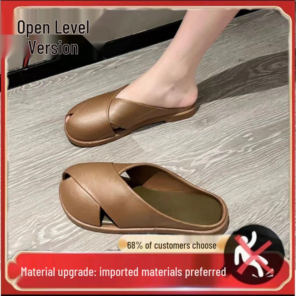 

Women s Summer-Autumn Non-slip Low Heel Half Slippers: Versatile Beach Sandals 36-37 кавовий