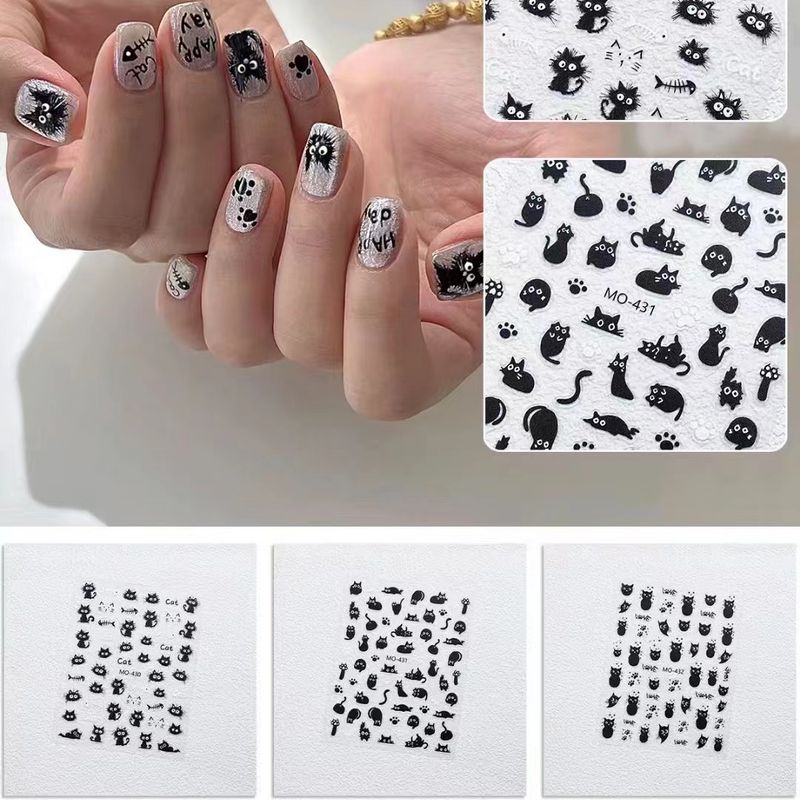 

Scrawl Fried Hair Childlike Cute Small Black Cat Internet Celebrity Black Cat Ball Graffiti Adhesive Relief Nail Sticker Camphire mo430 +431+432