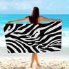 1pc Oversized Zebra Stripes Beach Towel - Modern Minimalist Fluid Zebra Pattern On Matte Black Background,Soft Microfiber Fabric