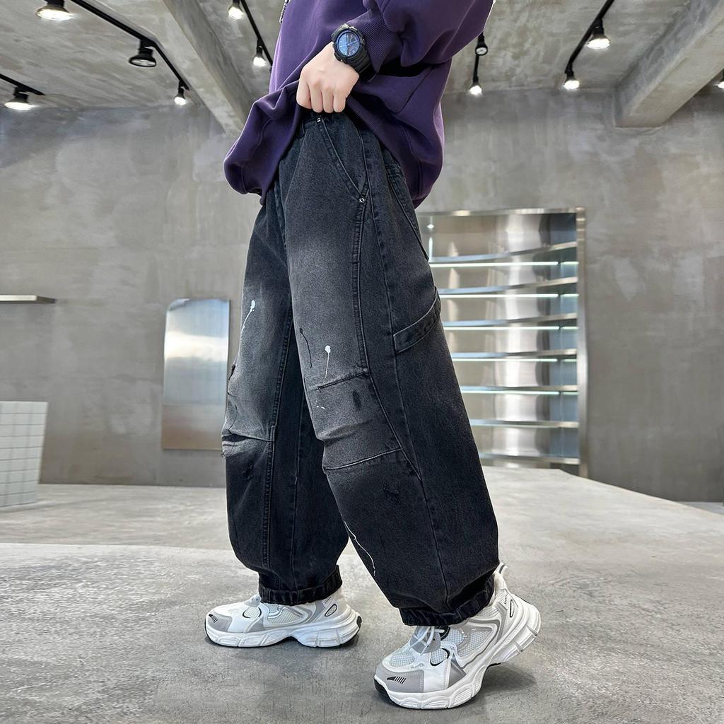 Boys' Black Straight-Leg Jeans - Versatile Spring/Autumn 2025 Style