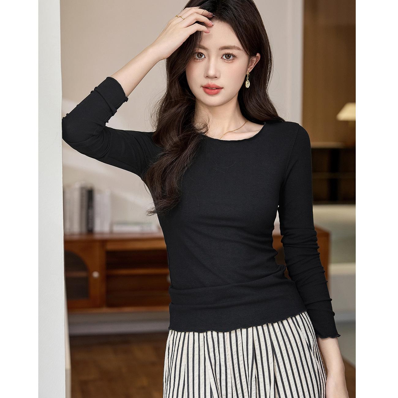 

Micro-curled High-end Long-sleeved T-shirt for Women In Autumn New Slim Fit Inner Bottoming Shirt Top 2XL