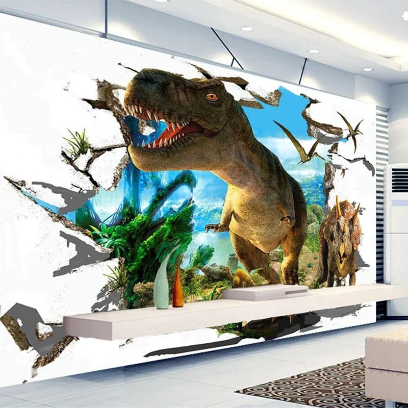 3D nástěnná malba, stereo tapeta s dinosaury, pozadí, nástěnná malba do dětského pokoje, obývacího pokoje, bytové dekorace