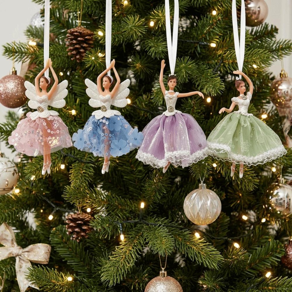 Plastic Christmas Ballet Girl Pendant Tulle Skirt Dance Theme Ballet Dancer Ornament with Shining Wings Hanging