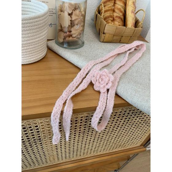 Elegant Autumn And Winter Handmade Flower Decorated Long Scarf  Girls Chic Thin Scarves 180*1.5cm