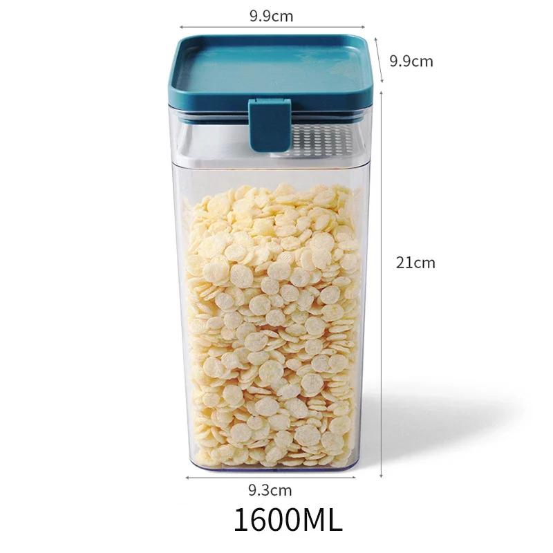 Transparent Sealed Plastic Food Storage Container for Kitchen Refrigerator, 500/1000/1600ML Noodle Box, Multigrain Storage Tank