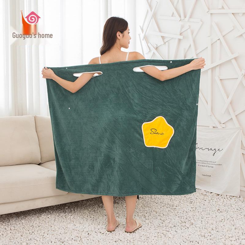 Star Bathrobe Coral Fleece Women's Wearable Towel – Thick, Absorbent, Versatile with Straps