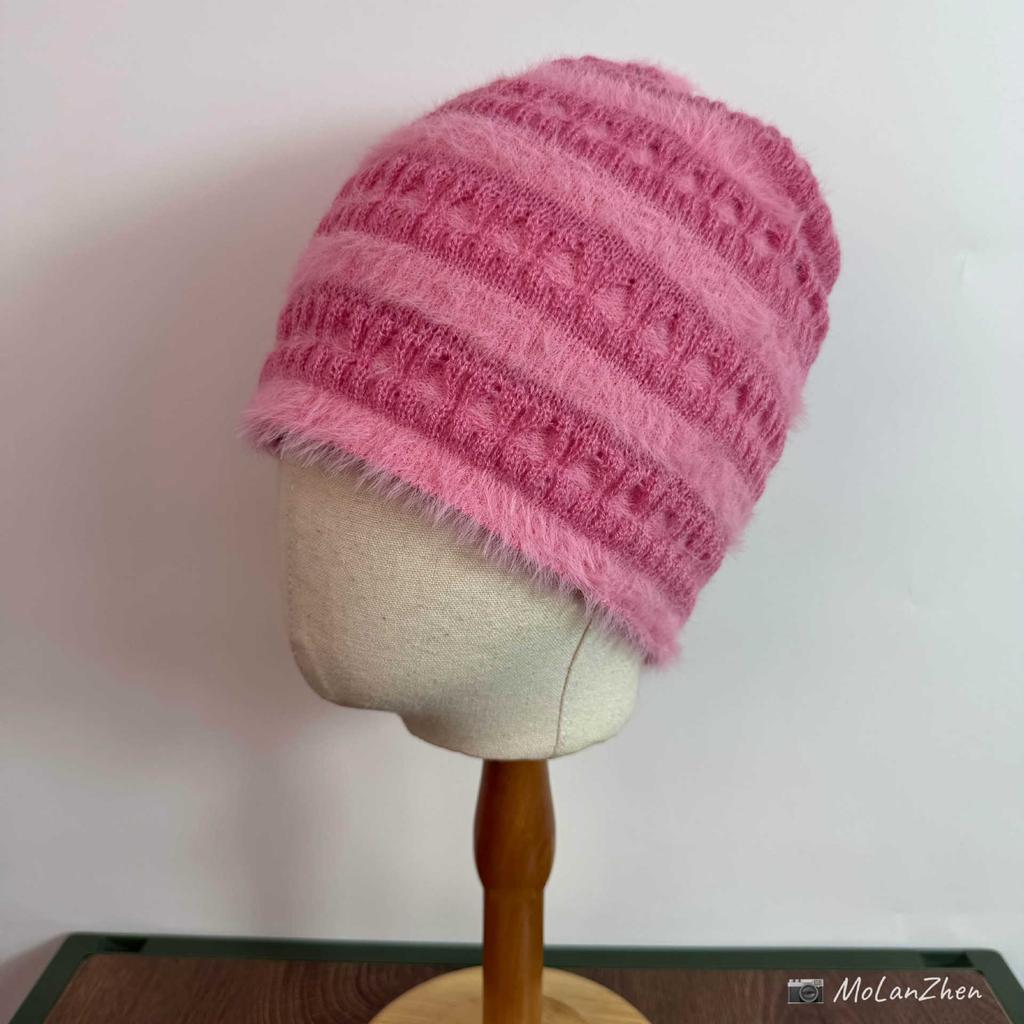 Candy color knitted hat women's autumn and winter soft waxy plush wool hat modified face shape hollow stack hat bag head cold hat