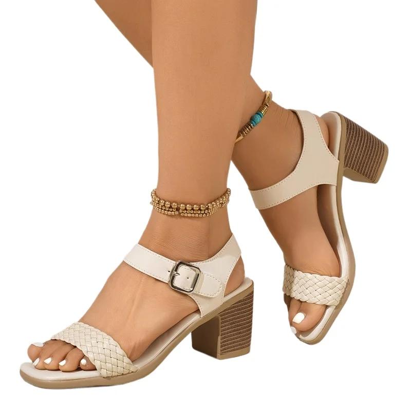 Fashion 2025 Fashion Buckle Strap Women's Sandals Summer New Open Toe Versatile Casual Plus Size Best Seller Comfortable Heeled Sandals