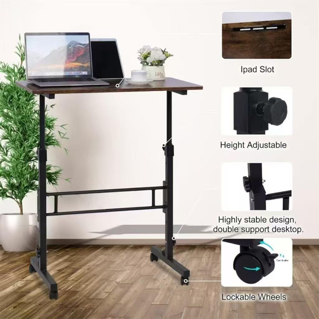 Standing Laptop Desk Mobile Stand Up Desk with 4 Fexible Wheels 70-110cm Height Adjustable Rolling Study Table for Home & Office