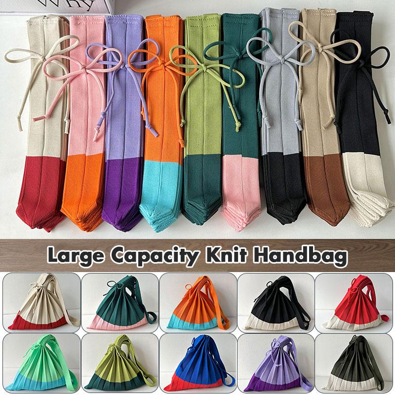 New Knitted Pleats Tote Bag Designer Chic Stitching Contrast Korean Retro Fashion Women Shoulder Shopper Handbag Foldable