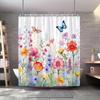 Watercolor Floral Shower Curtain with Vibrant Flowers and Butterflies for a Cheerful, Nature-Inspired Bathroom Decor