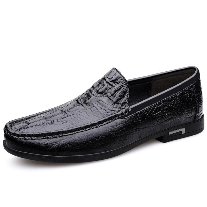 

Large Size Crocodile Leather Loafers Men s British Business Casual Lazy One Pedal Cover Shoes 38 чёрный
