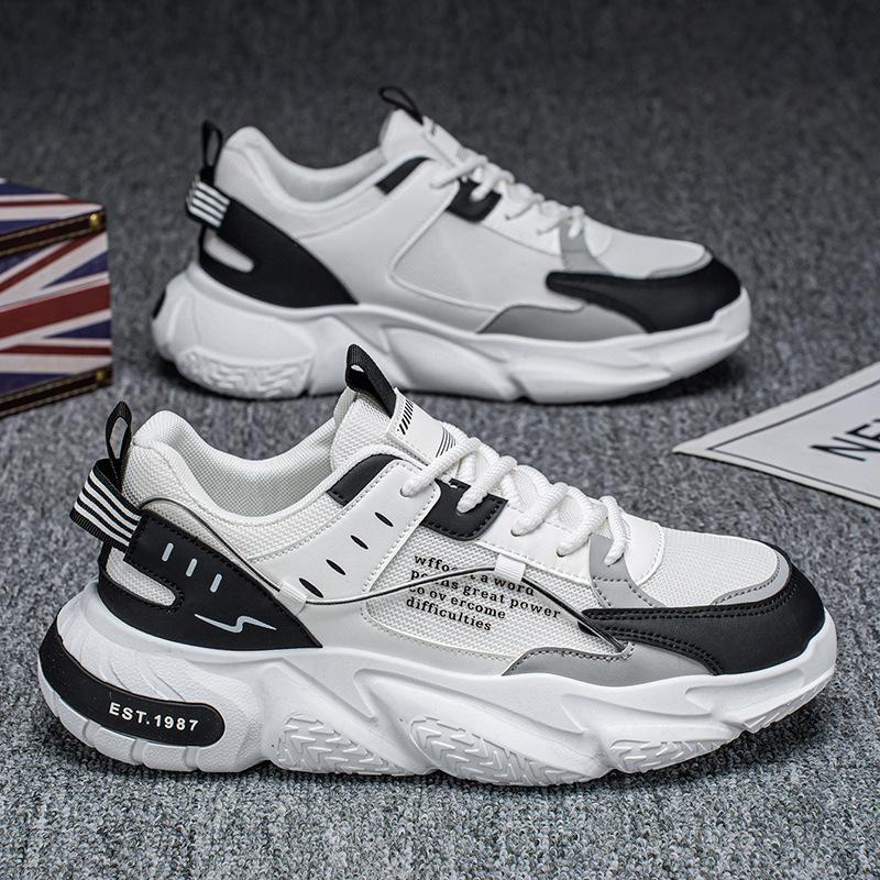 Men's Breathable Mesh Trendy Brand Versatile Sports Leisure Shoes Students Running Thick Soled Height Increasing White Dad