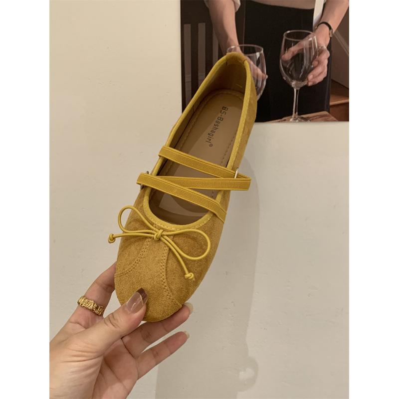 Желтые балетки женские плоские 2025 новая летне-осенняя обувь с бантом Мэри Джейн женская обувь нежные вечерние туфли 35