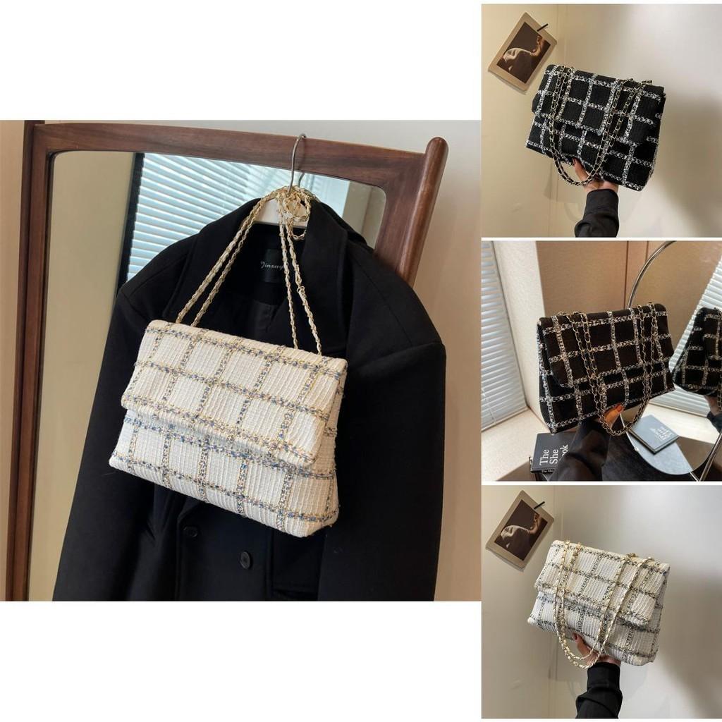 Chic Plaid Chain Shoulder Bag For Women Trendy Commuting Underarm Bag