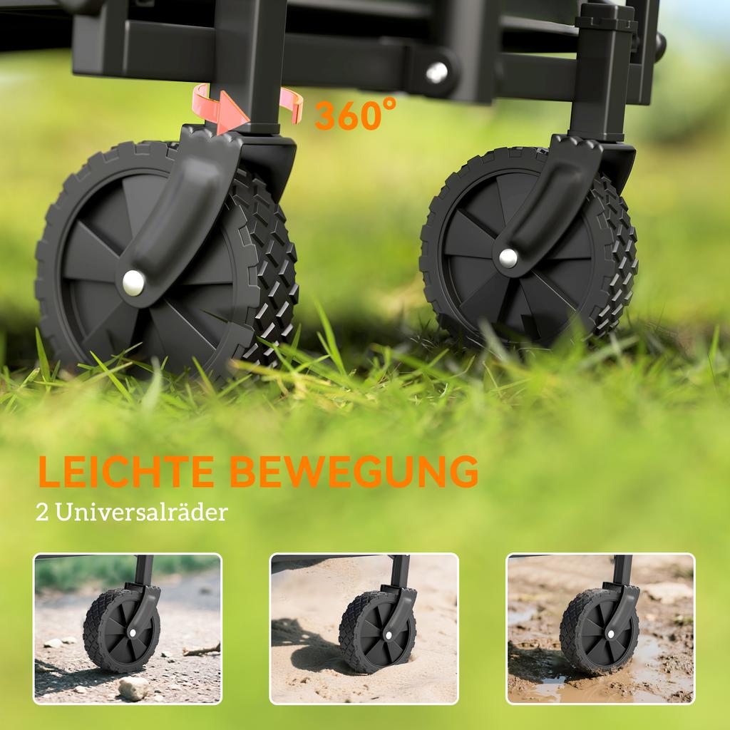 Wagon Foldable Hand Cart 360 degrees Garden Cart with Adjustable Handle Beach Cart up to 60 kg for Sport Shopping Black