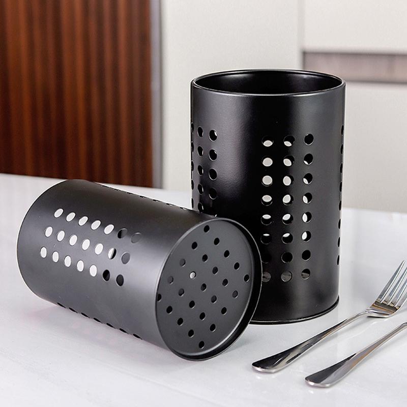 Tub pentru bețișoare din oțel inoxidabil, găleată pentru tacâmuri, capacitate mare, depozitare ustensile de bucătărie, gaură rotundă, tub de scurgere golit