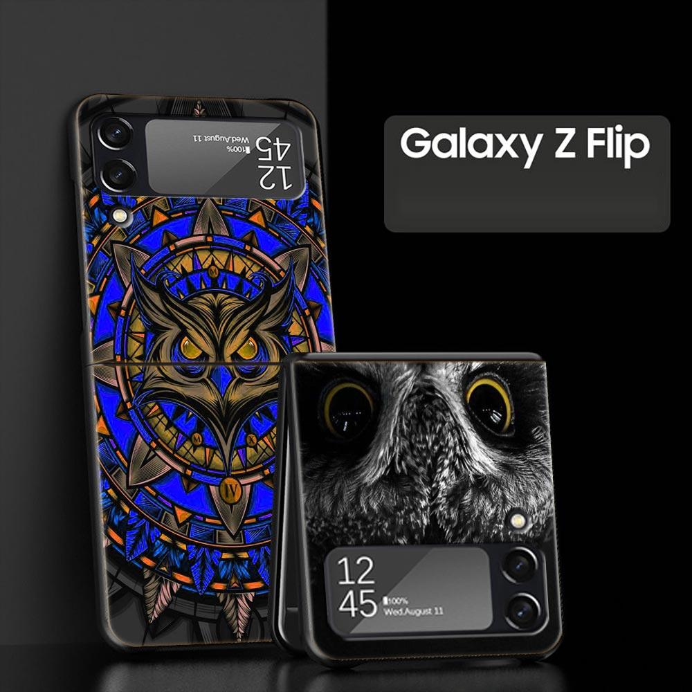 Phone Case for Samsung Galaxy Z Flip 3 4 5 Folding Mobile Shell Hard PC Fundas Protect Cover Cartoon Girl Gifts Lovely Owl