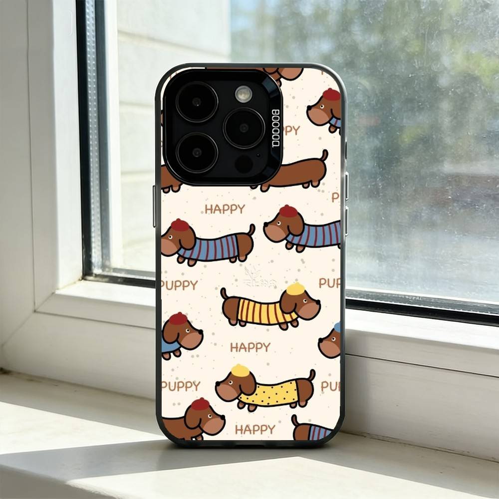 Cute Dachshund Sausage D-Dog Phone Case For iPhone 17,16,15,14,13,12,11 Plus,Pro Max,XS,Colored Silver Plated Inside Cover