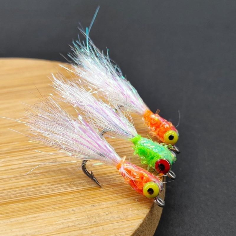 Carbon Fiber Fly Fishing Lures Realistic Hair Tail Lures With 3D Eyes & Sharply Hook For Basses Trouts & Saltwater Fish