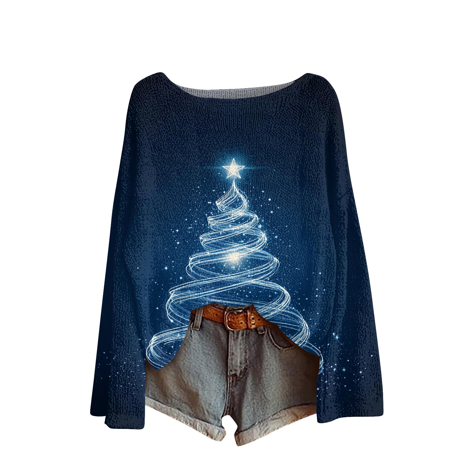 

Женский модный повседневный трикотажный свитер с длинным рукавом и рождественским принтом, круглый вырез S