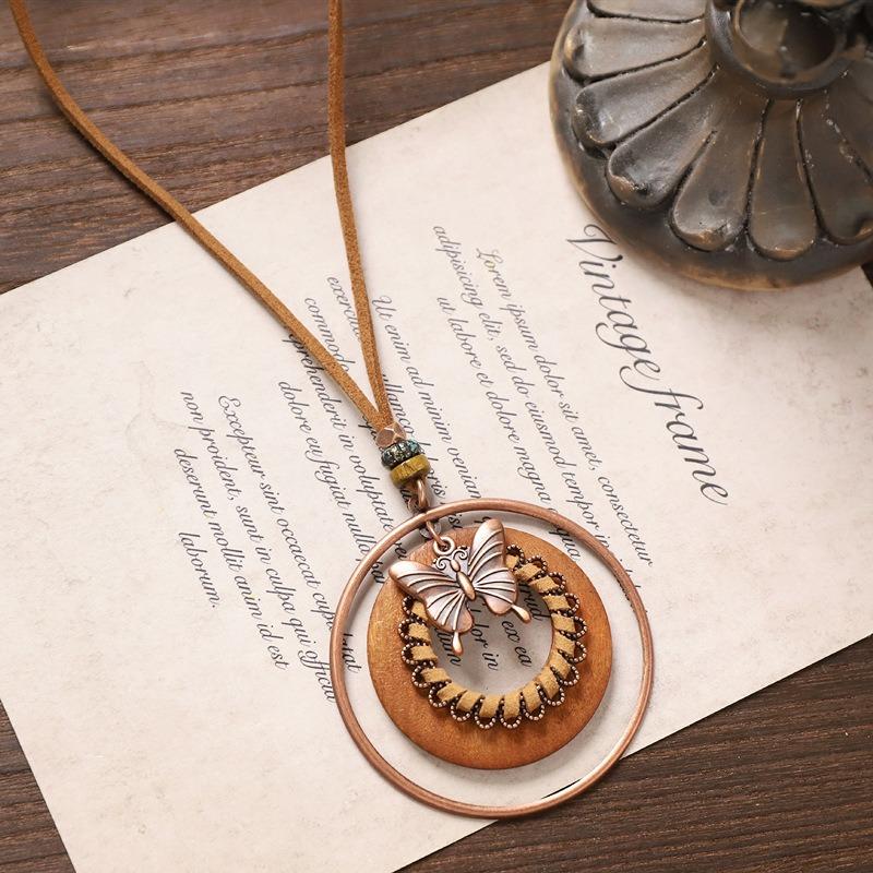 Bohemian Long Tassel Necklace Vintage Niche Exotic Wooden Sweater Chain Women's Accessories