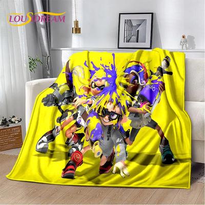 משחקים S-Splatoon מצויר שמיכת פליז רכה, שמיכת פלנל שמיכת ילדים לסלון חדר שינה מיטה ספה כיסוי פיקניק