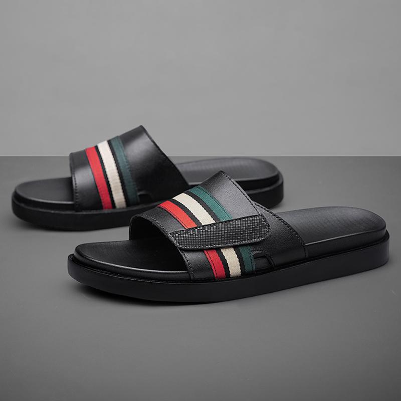 Fashion High Quality Casual Famous Brand Men Sandals Luxury Designers Genuine Leather Slipper Summer Outdoor Antiskid Beach Walking Shoe