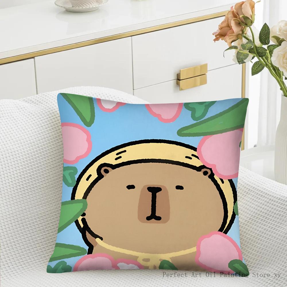 Cartoon Capybara Pillow Case Square Pillow Cushion Cover Bedroom Sofa Room Decoration Casual Pillow Cover