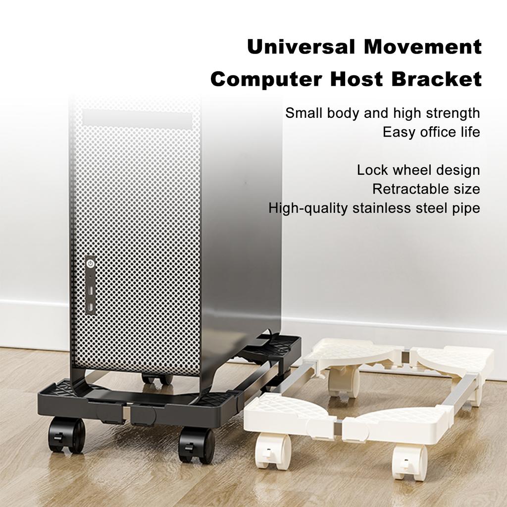 Computer Tower Stand Adjustable Mobile CPU Bracket with Universal Wheel Stainless Steel PC Tower